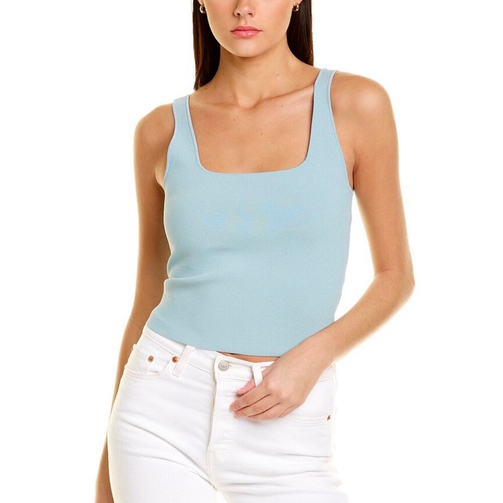 VINCE Square Neck Tank top Womens Large Blue Compact Knit Strappy Cropped NEW